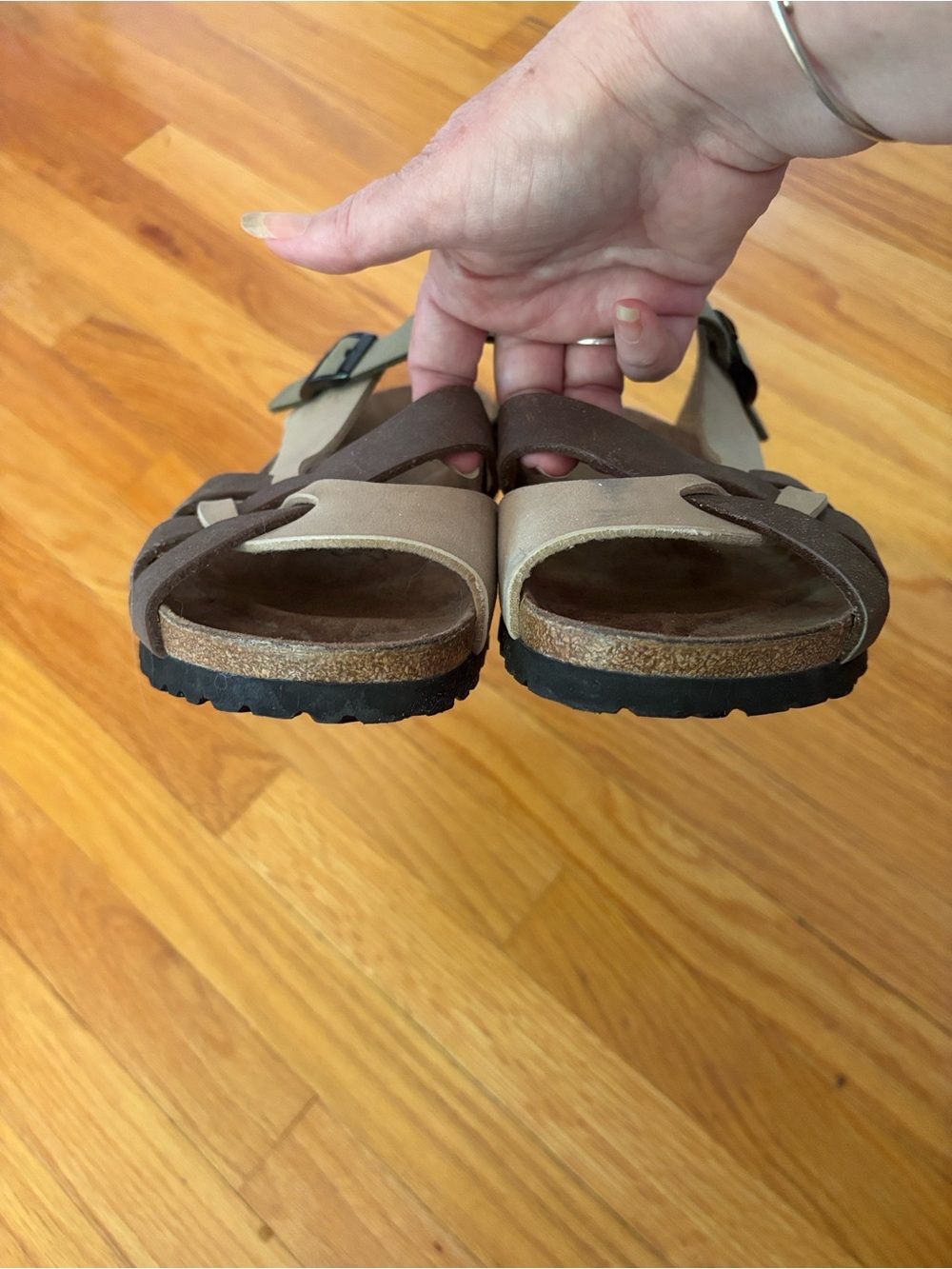Birkenstock Pisa Birki’s Footbed Sandals 265 L10 M8 Euro 41 Brown Tan Light Sage - Picture 9 of 13